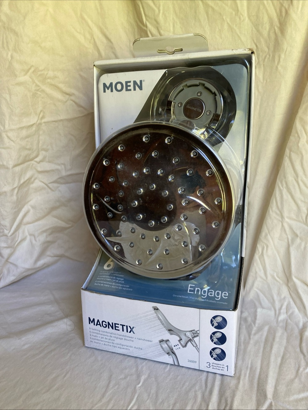NIB Moen 26009 Magnetix Engage Six-Function Dual Hand & Rain Shower Chrome